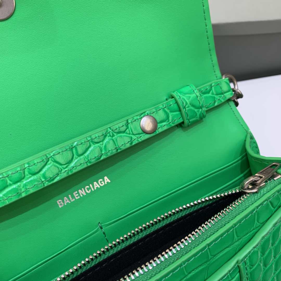 Balenciaga Small Hourglass Wallet With Chain Crocodile Embossed Shoulder Bag Green